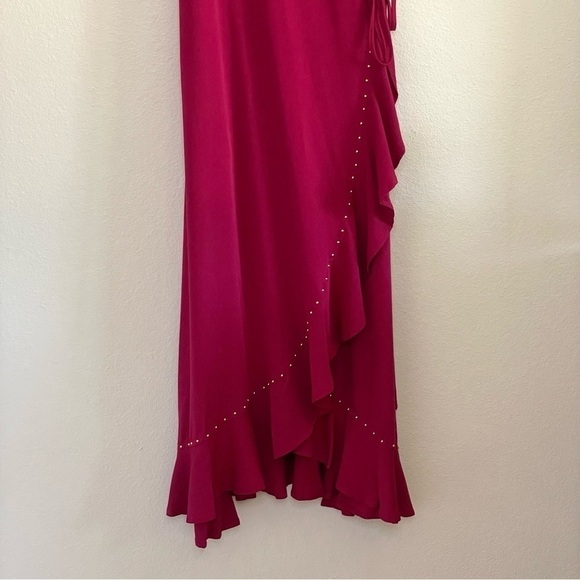 LOYD/FORD Flutter Sleeve Studded Ruffle Midi Wrap Dress Raspberry Red 0 / XS - Picture 7 of 14